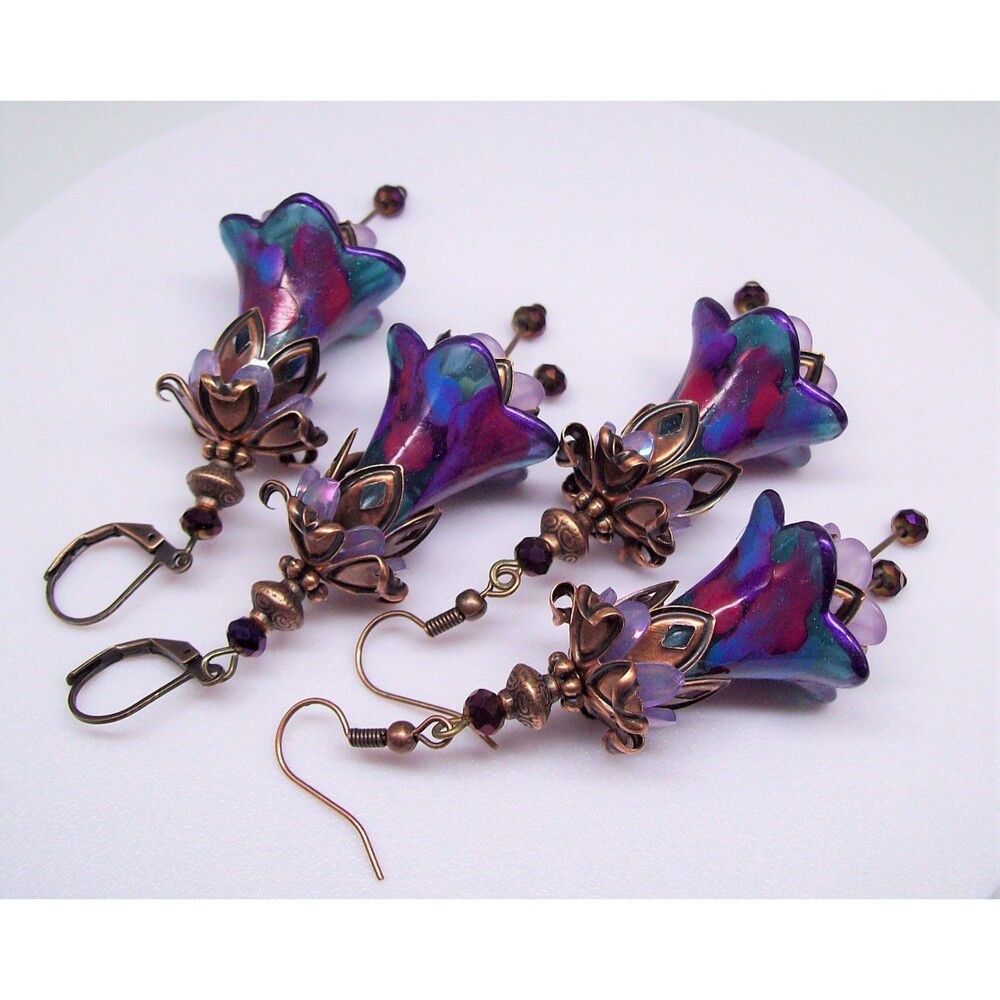 Vintage Style Art Nouveau Floral Statement Earrings, Antique Bronze, Hand Painte